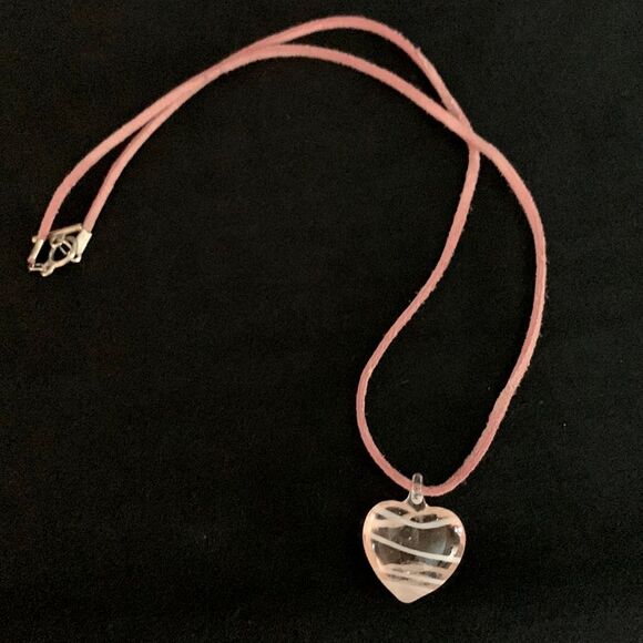 Pink Leather Strap Heart Pendant Necklace 18” - Picture 1 of 4